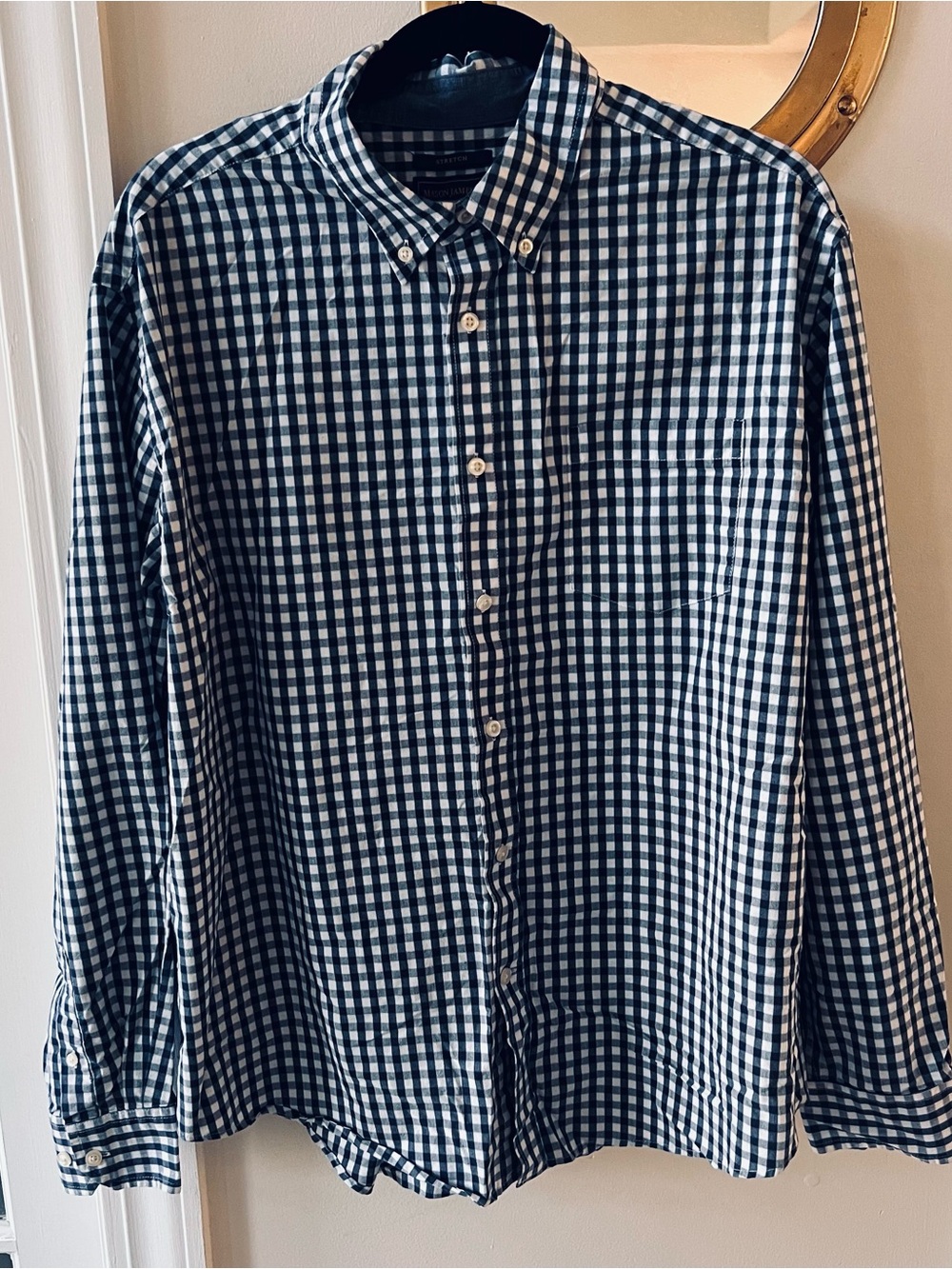 Mason James Men's Button-Down Gingham Check Shirt - Navy & White Sz XL